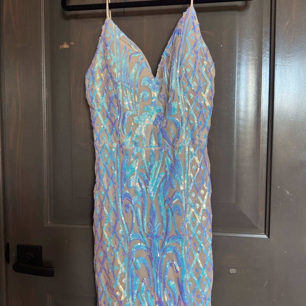 Windsor Strapless Blue and Purple Sequin Dress